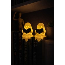Printella 2’li LED Mumlu Kitap Okuyan Hayalet Dekoratif Gece Lambası Masa Oda Aydınlatma