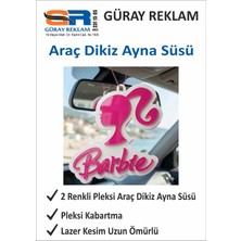Güray Reklam Barbie Temalı 2 Renkli Kabartmalı Pleksi Araç Dikiz Aynası Süsü - Pembe Beyaz Araba Aksesuarı