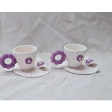 Senseoftouch Mor Çiçek Türk Kahve Fincanı El Yapımı Seramik 2 Kişilik