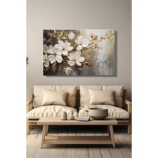 Şehber Yatay Tekli Kanvas Duvar Tablosu Modern Salon Mutfak Yatak Odası Ofis Gold Efekt Soyut Manolya