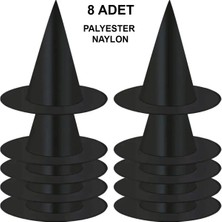 Derin Stok 8 Adet Siyah Cadı Şapkası – Yetişkin &amp; Çocuk Kostüm Aksesuarı