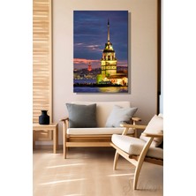 Şehber Kanvas Duvar Tablosu Dikey Tekli Salon Mutfak Yatak Odası Ofis Kız Kulesi Gece Manzara