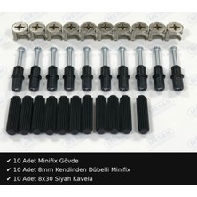 10 Adet Minifix Seti 8mm Kendinden Dübelli + 8X30 Kavela