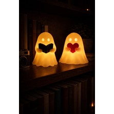 Printella 2’li LED Kitap Okuyan & Kalpli Hayalet Gece Lambası Dekoratif Masa Lambası