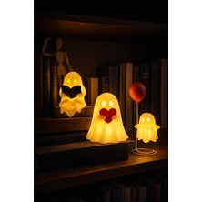 Printella 3’lü Hayalet Figür Dekoratif Set Kitap Okuyan Kalpli ve Balonlu Modern Tasarım