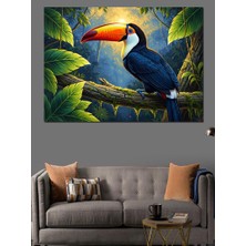 Karizma Tablo Dalda Oturan Renkli Dev Tukan Dekoratif Kanvas - Mdf Ahşap Tablo