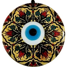 Derin Stok Lale Desenli Altın Varaklı Nazar Boncuklu Füzyon Cam Duvar Dekoru