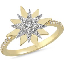 Sembol Gold 14 Ayar Altın Yıldız Motifli Taşlı Kadın Yüzük – Işıltılı Tasarım