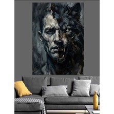 Karizma Tablo Yüzünün Yarısı Kurt Olan Adam Dekoratif Kanvas - Mdf Ahşap Tablo