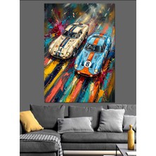 Karizma Tablo Yarış Pistinde Iki Klasik Otomobil Dekoratif Kanvas - Mdf Ahşap Tablo