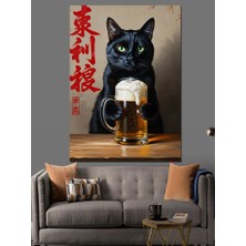 Karizma Tablo Bira Içen Karizmatik Siyah Kedi Dekoratif Kanvas - Mdf Ahşap Tablo