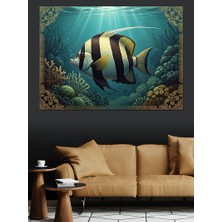 Karizma Tablo Sualtında Mercanlar Arasında Çizgili Balık Dekoratif Kanvas - Mdf Ahşap Tablo