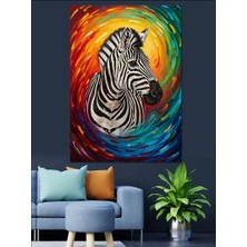 Karizma Tablo Renkli Daire Fonunda Zebra Başı Dekoratif Kanvas - Mdf Ahşap Tablo