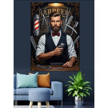 Karizma Tablo Barber Shop Karizmatik Berber Portresi Dekoratif Kanvas - Mdf Ahşap Tablo