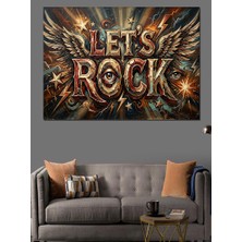 Karizma Tablo Kanatlı Let's Rock Müzik Yazısı Dekoratif Kanvas - Mdf Ahşap Tablo
