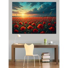 Karizma Tablo Gün Batımında Kırmızı Gelincik Tarlası Dekoratif Kanvas - Mdf Ahşap Tablo