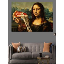 Karizma Tablo Pizza Dilimi Tutan Mona Lisa Dekoratif Kanvas - Mdf Ahşap Tablo