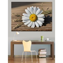 Karizma Tablo Ahşap Zemin Üzerinde Beyaz Papatya Dekoratif Kanvas - Mdf Ahşap Tablo