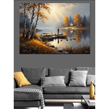 Karizma Tablo Sonbahar Işığında Göl Kenarı Manzarası Dekoratif Kanvas - Mdf Ahşap Tablo