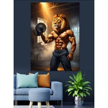 Karizma Tablo Kaslı Vücut Geliştiren Aslan Figürü Dekoratif Kanvas - Mdf Ahşap Tablo
