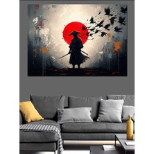 Karizma Tablo Güneşin Önünde Savaşçı Samuray Silüeti Dekoratif Kanvas - Mdf Ahşap Tablo