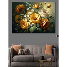 Karizma Tablo Vazoda Sarı ve Beyaz Güller Dekoratif Kanvas - Mdf Ahşap Tablo