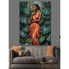 Karizma Tablo Egzotik Yapraklar Arasında Zarif Kadın Dekoratif Kanvas - Mdf Ahşap Tablo