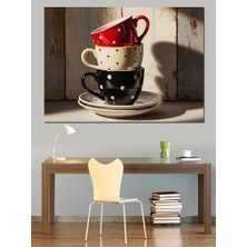 Karizma Tablo Üst Üste Dizilmiş Benekli Fincanlar Dekoratif Kanvas - Mdf Ahşap Tablo