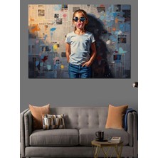 Karizma Tablo Gazete Fon Arka Plan ve Karizmatik Kız Dekoratif Kanvas - Mdf Ahşap Tablo