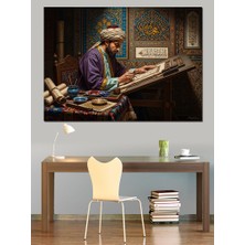Karizma Tablo Masasında Çalışan Eski Zaman Hattatı Dekoratif Kanvas - Mdf Ahşap Tablo