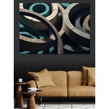 Karizma Tablo Iç Içe Geçmiş Geometrik Gri Halkalar Dekoratif Kanvas - Mdf Ahşap Tablo