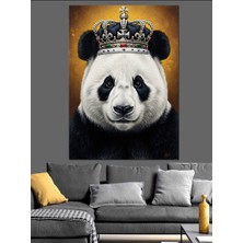 Karizma Tablo Altın Taçlı Asil Panda Portresi Dekoratif Kanvas - Mdf Ahşap Tablo