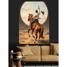 Karizma Tablo Çölde At Süren Kovboy Silüeti Dekoratif Kanvas - Mdf Ahşap Tablo