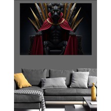 Karizma Tablo Tahtında Oturan Kaslı Kral Siyah Panter Dekoratif Kanvas - Mdf Ahşap Tablo