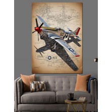 Karizma Tablo Teknik Çizim Üzerinde Savaş Uçakları Dekoratif Kanvas - Mdf Ahşap Tablo