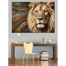 Karizma Tablo Etnik Desenli ve Görkemli Aslan Dekoratif Kanvas - Mdf Ahşap Tablo