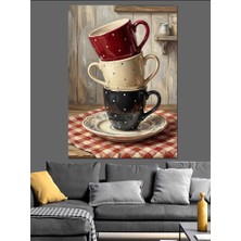 Karizma Tablo Üst Üste Dizili Renkli Kahve Kupaları Dekoratif Kanvas - Mdf Ahşap Tablo