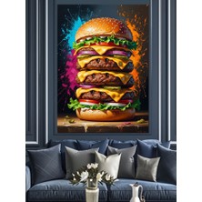 Karizma Tablo Soyut Renkli Patlamalı Gurme Burger Dekoratif Kanvas - Mdf Ahşap Tablo