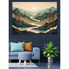 Karizma Tablo Sisli Dağlar ve Nehir Manzarası Dekoratif Kanvas - Mdf Ahşap Tablo