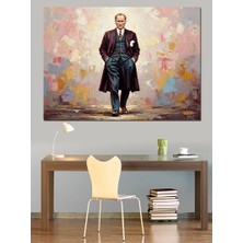 Karizma Tablo Takım Elbiseli Atatürk Yürüyüş Portresi Dekoratif Kanvas - Mdf Ahşap Tablo