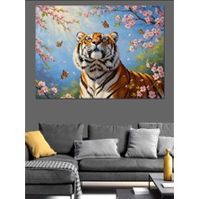 Karizma Tablo Ormanda Duran Heybetli Beyaz Kaplan Dekoratif Kanvas - Mdf Ahşap Tablo