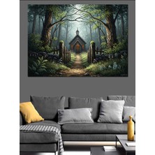 Karizma Tablo Orman Yolunda Küçük Ahşap Kilise Dekoratif Kanvas - Mdf Ahşap Tablo