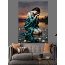 Karizma Tablo Su Kenarında Diz Çökmüş Hüzünlü Kadın Dekoratif Kanvas - Mdf Ahşap Tablo