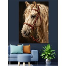 Karizma Tablo Heybetli Beyaz At Başı Yakın Çekim Dekoratif Kanvas - Mdf Ahşap Tablo