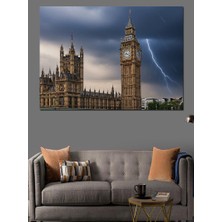 Karizma Tablo Şimşekli Havada Big Ben Kulesi Dekoratif Kanvas - Mdf Ahşap Tablo