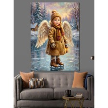 Karizma Tablo Karda Melek Kanatlı Küçük Kız Dekoratif Kanvas - Mdf Ahşap Tablo