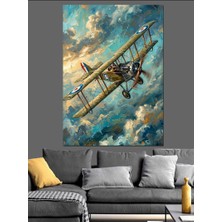 Karizma Tablo Gökyüzünde Süzülen Nostaljik Pervaneli Uçak Dekoratif Kanvas - Mdf Ahşap Tablo
