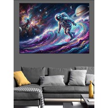 Karizma Tablo Renkli Nebula Içinde Uçan Astronot Dekoratif Kanvas - Mdf Ahşap Tablo
