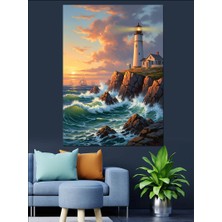 Karizma Tablo Kayalıklarda Işık Saçan Deniz Feneri Dekoratif Kanvas - Mdf Ahşap Tablo