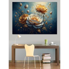 Karizma Tablo Altın ve Gümüş Dokulu Çiçek Buketi Dekoratif Kanvas - Mdf Ahşap Tablo